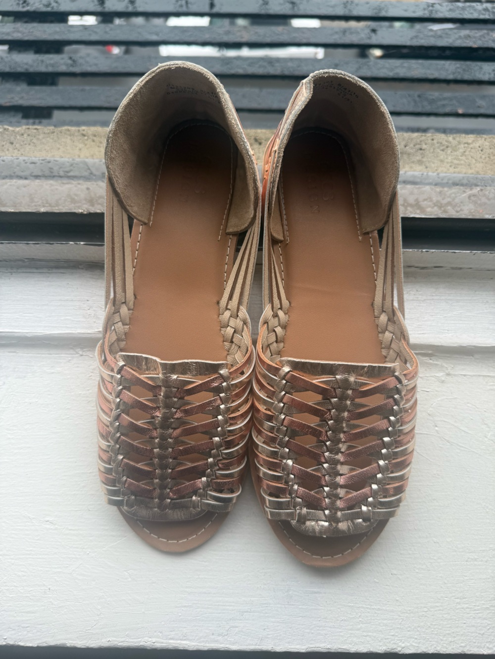 ASOS Woven Metallic Huarache Sandals - Rose Gold and Tan
